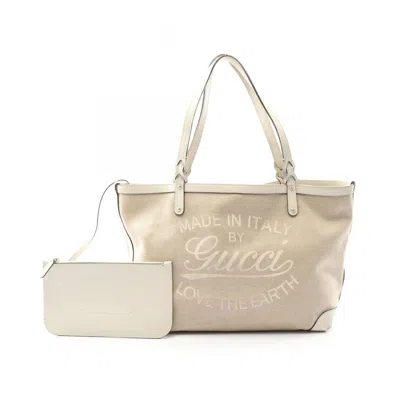 Pre-owned Gucci Beige Canvas Leather Tote Bag () In Sand