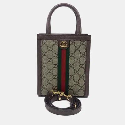 Pre-owned Gucci Beige Canvas Ophidia Mini Crossbody Bag In Sand
