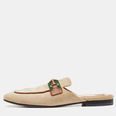 Pre-owned Gucci Beige Canvas Princetown Horsebit Mules Size 37