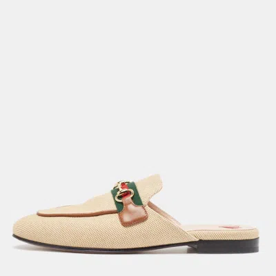 Pre-owned Gucci Beige Canvas Princetown Mules Size 36.5