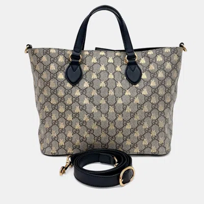 Pre-owned Gucci Beige Canvas Supreme Tote And Shoulder Bag In Sand