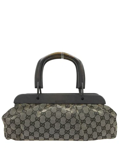 Gucci Beige Canvas Wood Handle Handbag (authentic Pre-loved) In Gray