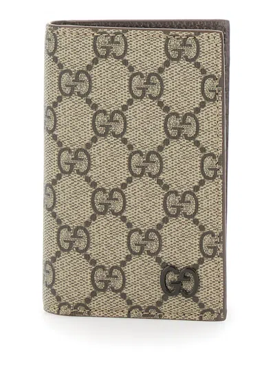 Gucci Beige Card Holder With All-over Gg Motif And Logo On The Front In Fabric Man In Cream