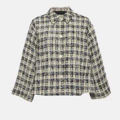 Pre-owned Gucci Beige Checks Tweed Button Front Jacket S In Sand