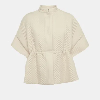 Pre-owned Gucci Beige Chevron Wool Quilted Crop Jacket S In Sand