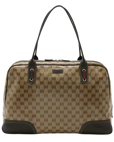 Gucci Beige Coated Canvas & Leather Boston Bag (authentic Pre-loved) In Brown