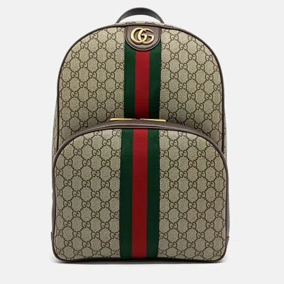 Pre-owned Gucci Beige Coated Canvas Ophidia Gg Supreme Backpack In Sand