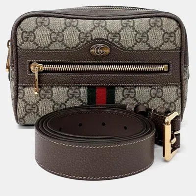 Pre-owned Gucci Beige Coated Canvas Ophidia Gg Supreme Belt Bag In Sand