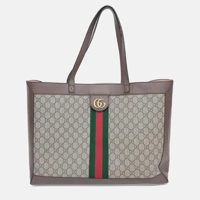 Pre-owned Gucci Beige Coated Canvas Ophidia Gg Supreme Tote Bag In Sand