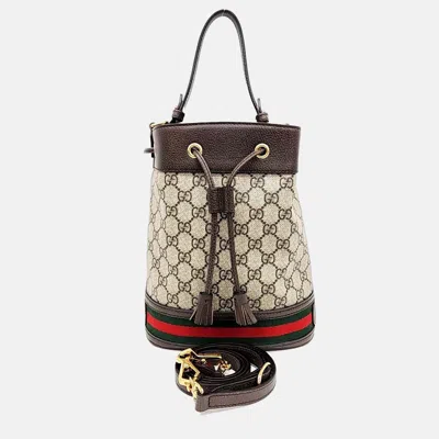 Pre-owned Gucci Beige Coated Canvas Ophidia Small Bucket Bag In Sand