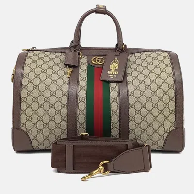 Pre-owned Gucci Beige Coated Canvas Savoy Small Duffel Bag In Sand
