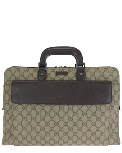 Pre-owned Gucci Beige Coated/waterproof Canvas Briefcase (authentic Pre-loved)