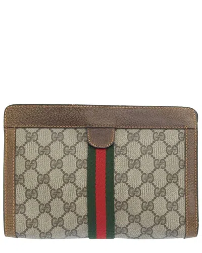 Pre-owned Gucci Beige Coated/waterproof Canvas Gg Plus Clutch (authentic Pre-loved)