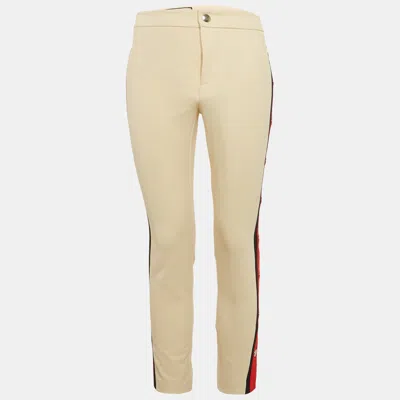 Pre-owned Gucci Beige Cotton Blend Band Detail Trousers S In Sand