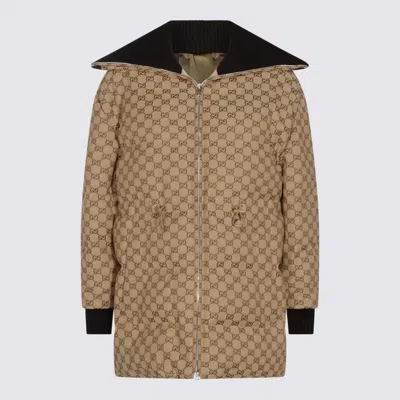 Gucci Beige Cotton Down Jacket In Brown