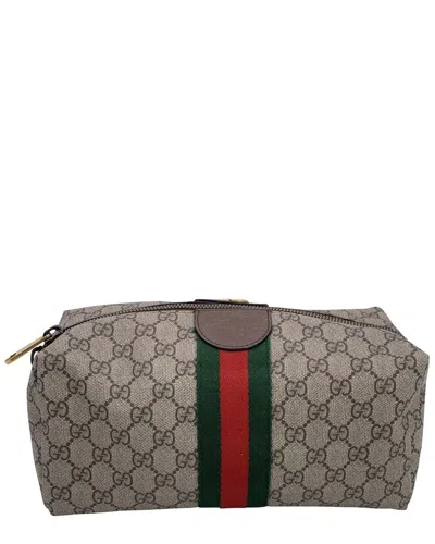 Gucci Beige Cotton Ophidia Clutch (authentic Pre-loved) In Gray