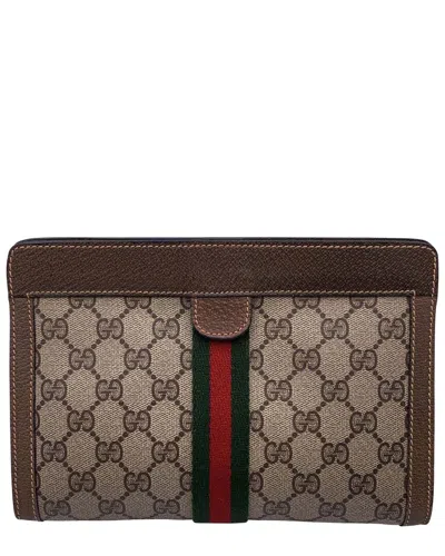 Gucci Beige Cotton Ophidia Clutch (authentic Pre-loved) In Brown