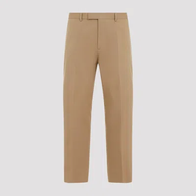 Gucci Beige Cotton Pants With Bands In Blue