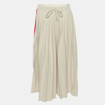 Pre-owned Gucci Beige Cotton Pleated Webbing Drawstring Midi Skirt S