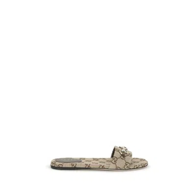 Gucci Beige Cotton Sandals In Neutral