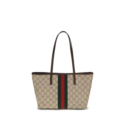 Gucci Beige Cotton Shoulder Women's Bag In Brown
