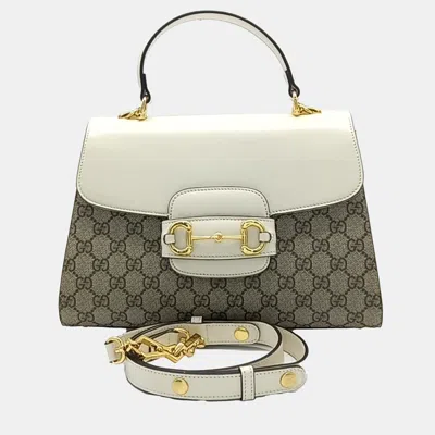 Pre-owned Gucci Beige Cream Canvas And Leather Horsebit 1955 Tote And Shoulder Bag