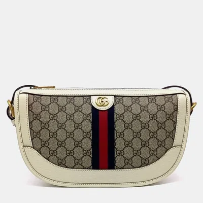 Pre-owned Gucci Beige Cream Pvc Ophidia Supreme Shoulder Bag In Sand