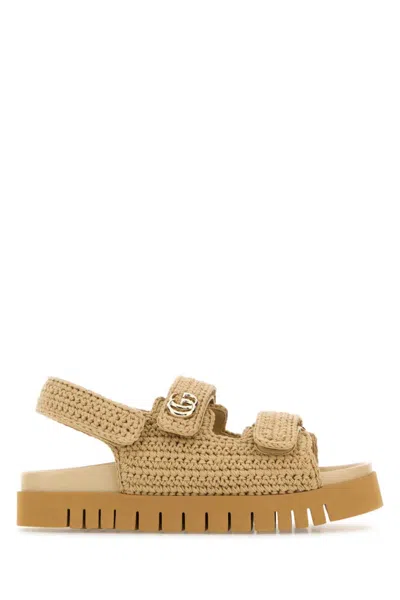 GUCCI BEIGE CROCHET LOGO SANDALS