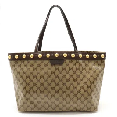 Pre-owned Gucci Beige Dark Beige Coated Canvas Leather Shoulder Bag Tote Bag () In Beige, Dark Beige