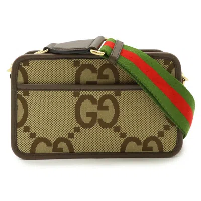 Pre-owned Gucci Beige Dark Brown Canvas Leather Clutch Bag Pochette Shoulder Bag ()