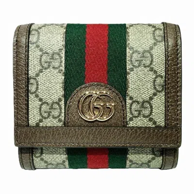 Pre-owned Gucci Beige Dark Brown Canvas Leather Wallet (bi-fold) () In Beige, Dark Brown