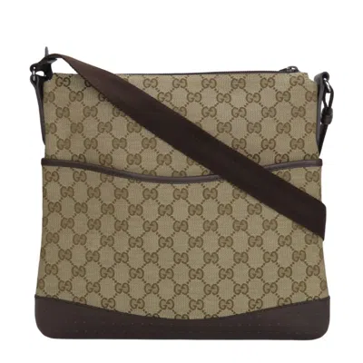 Pre-owned Gucci Beige Dark Brown Gg Canvas Leather Shoulder Bag () In Multi