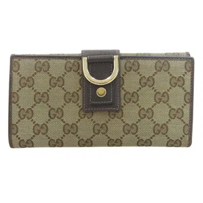 Pre-owned Gucci Beige Dark Brown Gg Canvas Long Wallet (bi-fold) () In Multi