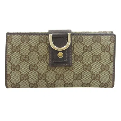 Pre-owned Gucci Beige Dark Brown Gg Canvas Long Wallet (bi-fold) () In Multi