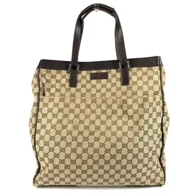 Pre-owned Gucci Beige Dark Brown Gg Canvas Shoulder Bag Tote Bag () In Multi