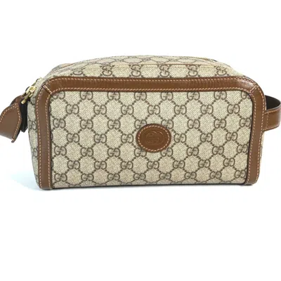 Pre-owned Gucci Beige Dark Brown Gg Supreme Clutch Bag Pouch () In Multi