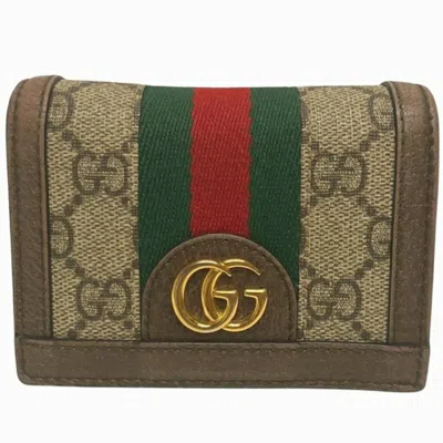 Pre-owned Gucci Beige Dark Brown Gg Supreme Leather Wallet (bi-fold) () In Beige, Dark Brown