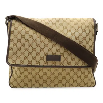 Pre-owned Gucci Beige Dark Brown Khaki Gg Canvas Leather Shoulder Bag ()