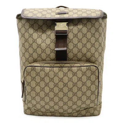Pre-owned Gucci Beige Dark Brown Khaki Gg Supreme Leather Backpack ()