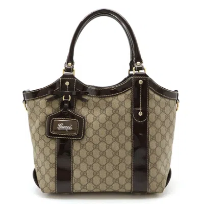 Pre-owned Gucci Beige Dark Brown Khaki Pvc Leather Shoulder Bag Tote Bag ()