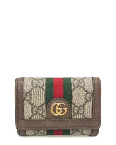Gucci Beige, Dark Brown Leather, Gg Supreme Tri-fold Wallet (authentic Pre-  Loved)