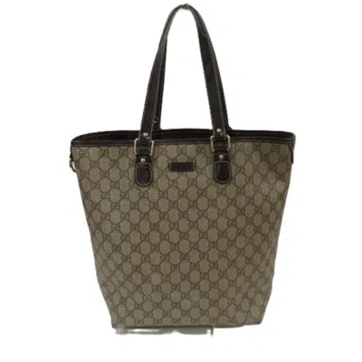 Pre-owned Gucci Beige Dark Brown Pvc Leather Handbag Tote Bag () In Beige, Dark Brown