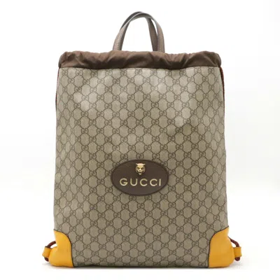 Pre-owned Gucci Beige Dark Brown Yellow Gg Supreme Pvc Leather Backpack ()