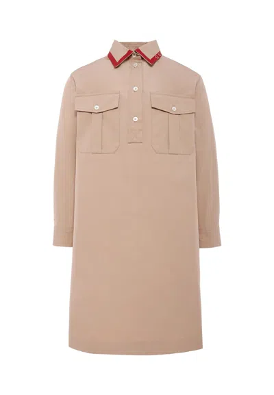 Gucci Kids' Beige Dress For Girl With Logo In Neutral