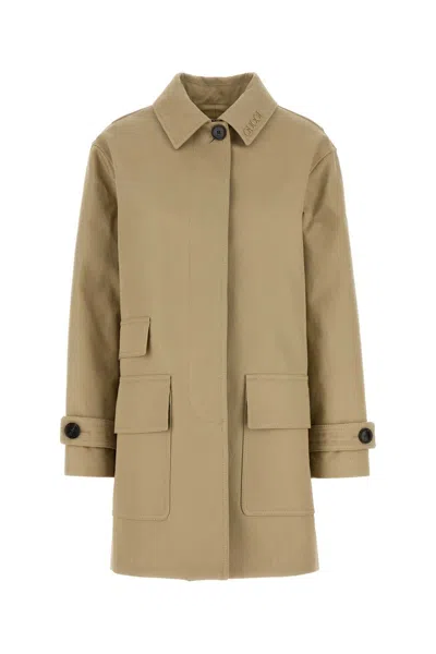 Gucci Women Beige Drill Overcoat In Brown