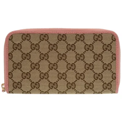 Pre-owned Gucci Beige Dusty Pink Gg Supreme Canvas Long Wallet (bi-fold) ()