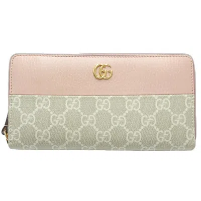 Pre-owned Gucci Beige Dusty Pink Gg Supreme Long Wallet (bi-fold) ()
