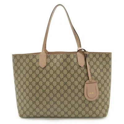 Pre-owned Gucci Beige Dusty Pink Khaki Gg Supreme Canvas Leather Shoulder Bag Tote Bag ()