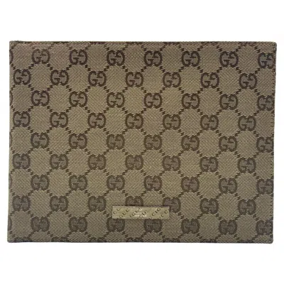 Pre-owned Gucci Beige Ebony Gg Supreme Leather, Canvas Monogram Bi-fold Picture Frame In Black