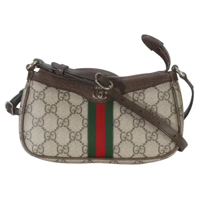 Pre-owned Gucci Beige Ebony Gg Supreme Monogram Canvas Mini Ophidia Shoulder Bag In Black
